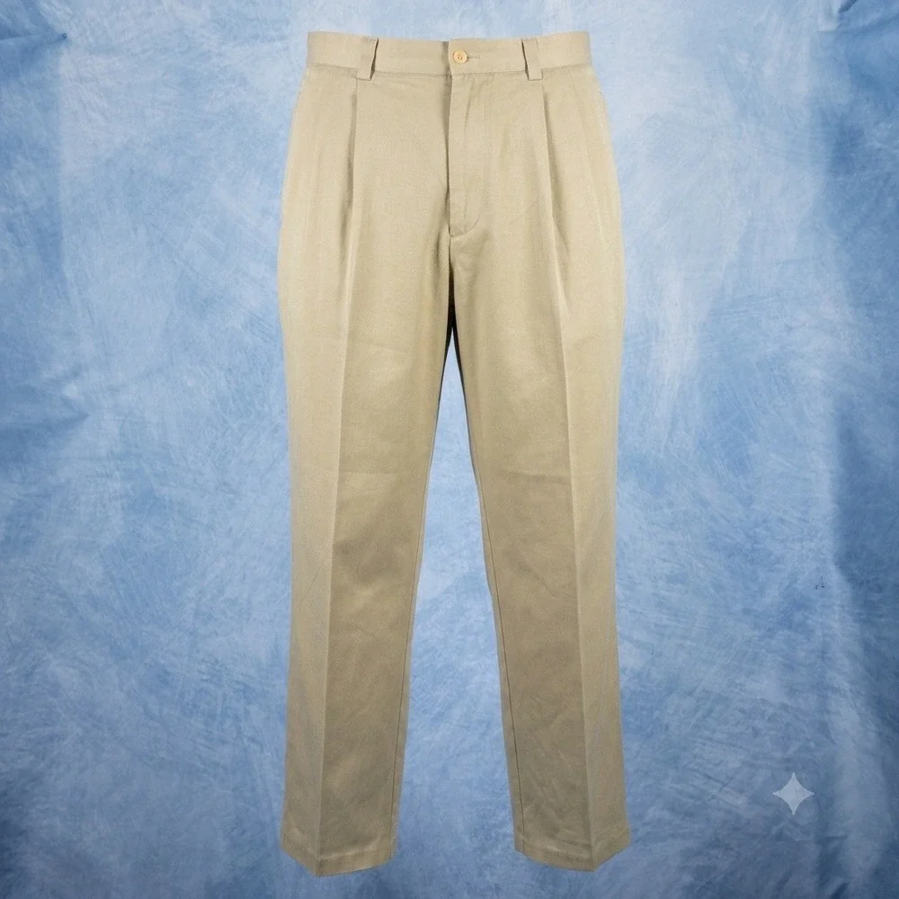 Tommy Bahama Relax Mens 35x30 Tan 100% Silk Pleated Dress Pants Khaki Trousers